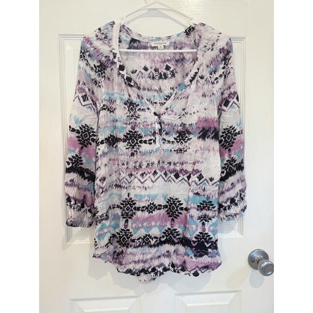 Beach Lunch Lounge Collection Womens M Purple Blue Print Top